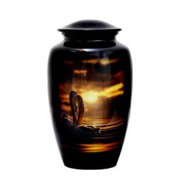 HLC URNS – Lovely Swan Sunset Mating Cremation Urn for Human Ashes - Adult Funeral Urn Handcrafted - Affordable Urn for Ashes (Adult (200 lbs) – 10.5 x 6 “, Lovely Swan Sunset Mating Cremation Urn)