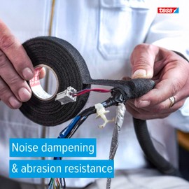 tesa 51608 Noise Damping PET Fleece Automotive Wire Harness Tape, Black, 19mm x 25m, 3 Rolls