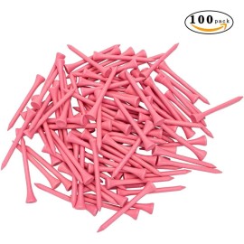 JJ 100PCS Pink Golf Tees Wooden 2-1/8 Inch 54mm Reduce Side Spin Bulk Friction