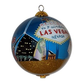 Las Vegas Christmas Ornament Hand Painted from Inside with Gift Box