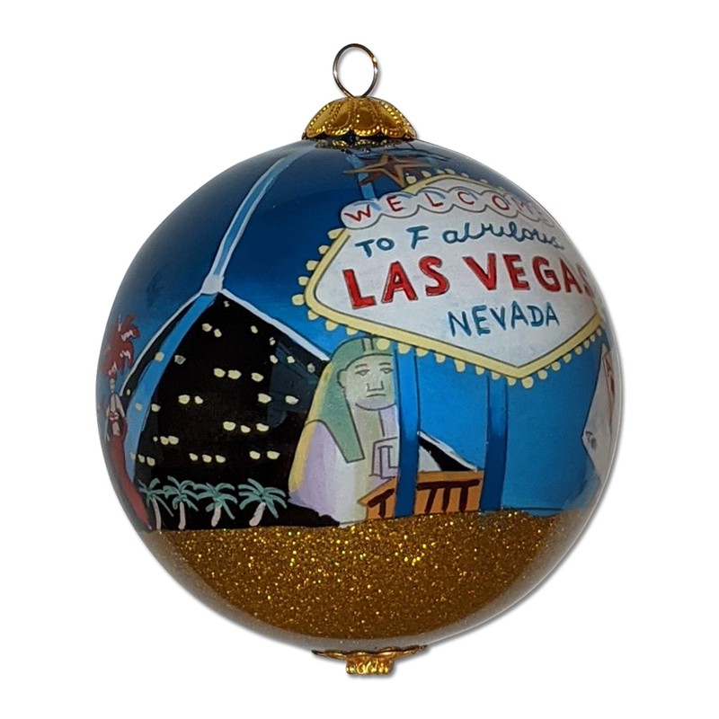 Las Vegas Christmas Ornament Hand Painted from Inside with Gift