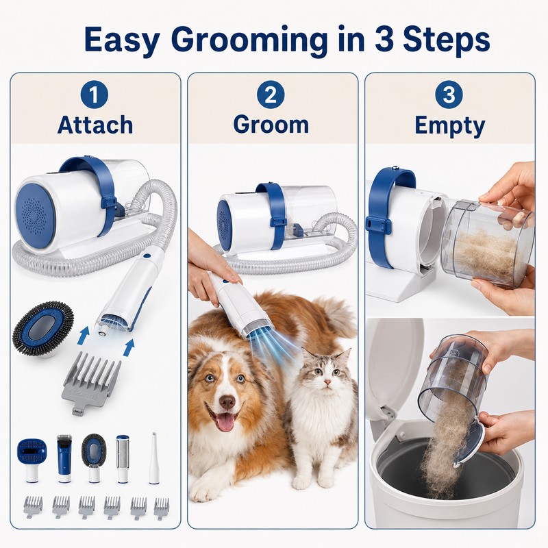 2.5L Pet Grooming Vacuum Kit – 3 Suction Modes with