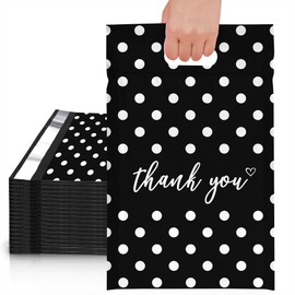 JinRuiKJ Poly Mailers with Handle 10x13 Inch 25 Pcs, Easy to Carry Packaging Bags for Small Business, Thank You Shipping Bags with Self Adhesive Strip, Tearproof and Waterproof - White Polka Dot