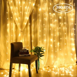 Uten Tenda Luminosa Led 3x3㎡, 300 LED, Luci Natalizie, Barriere Fotoelettriche Per Interni ed Esterni Impermeabili e Resistenti Al Freddo, Interno, Camera da Letto, Giardino,Hotel, Giallo Caldo