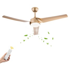 LIAPDG 52 Inch Ceiling Fan Light, 6 Gears Low Profile Ceiling Fan Flush Mount Ceiling Fan with Light & Remote Control Applicable Area of 161.46 Ft² for Bedroom, Living Room 1/2/4H Timing (Gold)