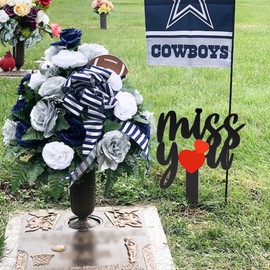 Decoración grande de cementerio de 13.8 x 7.9 pulgadas para tumba, marcadores de tumba conmemorativos de Miss You Memorial, estaca de recuerdo conmemorativo de metal, marcadores de tumba para cementerio humano, marcador de estaca para jardín y patio