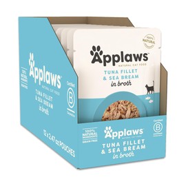 Applaws Natural Wet Cat Food, 12 Count, Limited Ingredient Wet Cat Food Pouches, Tuna with Seabream in Broth, 2.47oz Pouches