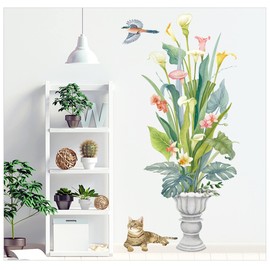 WAFT YEARN Removable Tropic Green Plants Leaves Bird Cat Flower Banana Leaf Wall Decal Wall Stickers for Nursery School Classroom Bedroom Bathroom Boys Girls Room Playroom Office 24.4 inch 45.2 inch