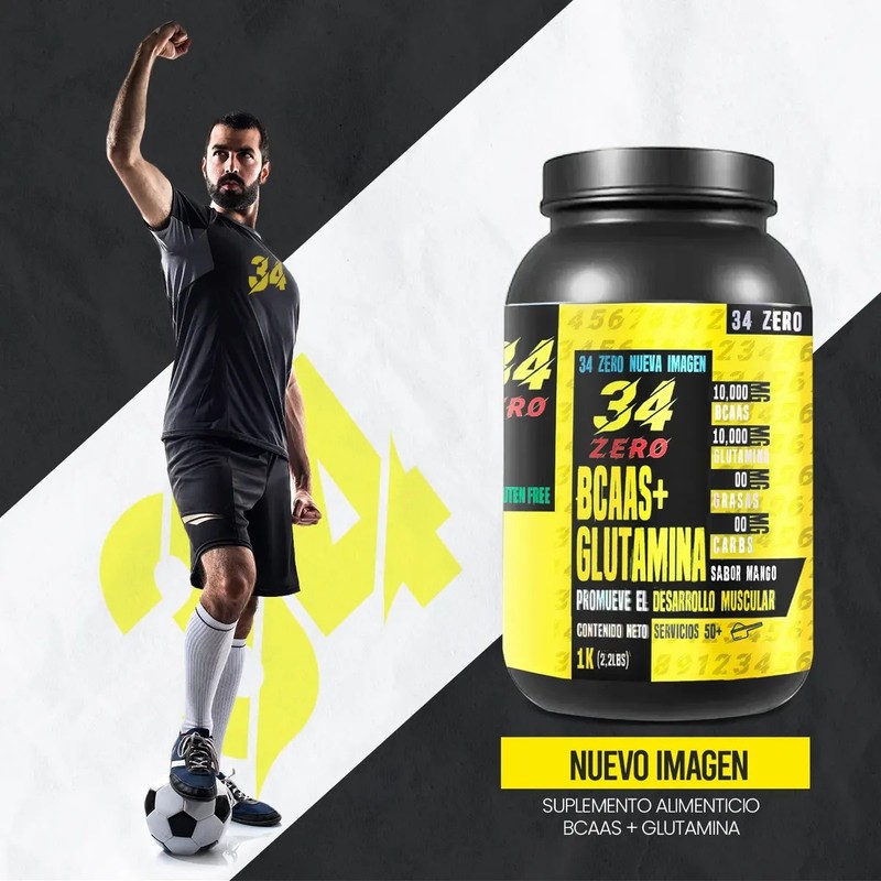 Aminoácidos Bcaas Glutamina 34 Zero 1kg Varios Sabores