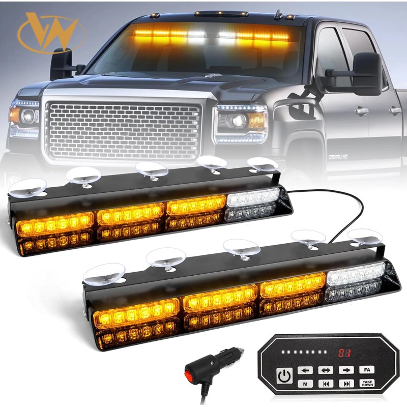 Emergency Dash Strobe Lights 2x16.8 Inch Amber Safety Flashing Warning