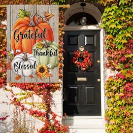 Louise Maelys Fall Garden Flag Grateful Thankful Blessed Pumpkin 28x40 Inch Double Sided Floral Sunflower Holiday Seasonal Autumn Welcome Large Burlap Yard Sign Outside Outdoor House Decoration