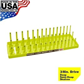 Hansen 3/8" Socket Tray Organizer Holder Metric 3 Row MM Shallow Deep Yellow