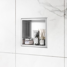 Agabok Shower Niche, 12" x 12" Bathroom Niche, Stainless Steel No Tile Needed Brushed Nickel Recessed Shower Shelf, Waterproof Wall Niches for Storage