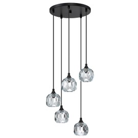 CJY CHENJINYAN 5 Light Modern 4.3in Crystal Black Ceiling Light Fixture,Crystal Hanging Pendant Chandelier Lighting for Dining Room Over Table Kitchen Island Bathroom Bar