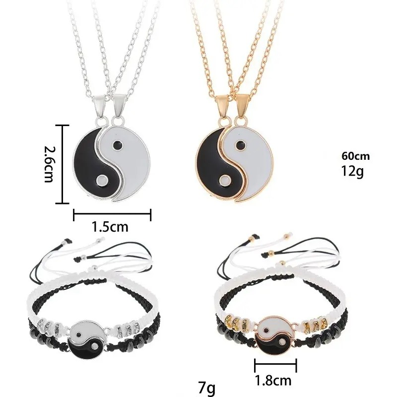 Yin Yang Juego De Pulseras Con Collar, Pulseras Ajustable