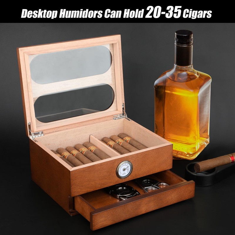 COOL KNIGHT Cigar Humidor with Front Hygrometer, Humidifier and Accessory