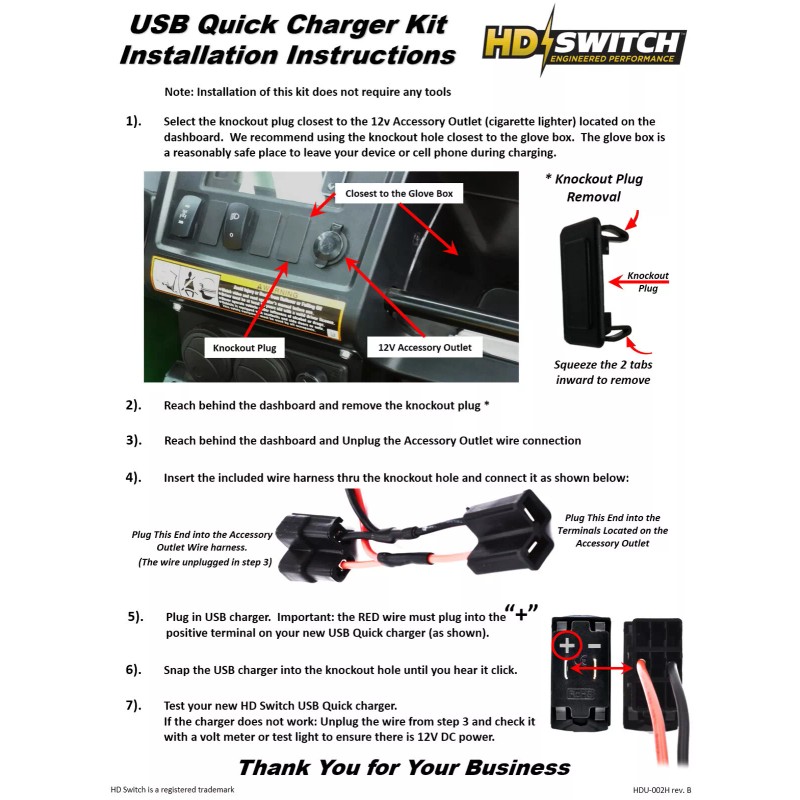 HD Switch USB Charger Wire Harness Fits ALL John Deere