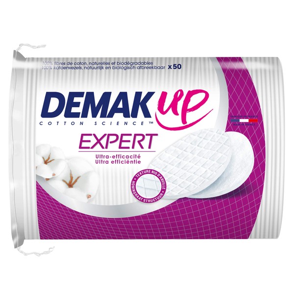 Demak'Up Duo+ Wattepads zum Entfernen von Make-up, oval, 4er Pack (4 x 50 Stück)