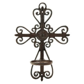 Sungmor Cast Iron Wall Candle Sconce, Decorative Wall Cross Candleholder Wall Mount Tealight Flameless Candle Stand, Wall Hanging Pillar Candle Holders Kitchen Dining Living Room Bedroom Patio Decor
