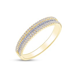 Baguette And Round Cut Sparkling Cubic Zirconia Eternity Engagement Band Ring 14k Yellow Gold Over Sterling Silver Jewelry For Women Ring Size-6.5