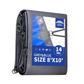 RAINDEWAY Tarps Heavy Duty Waterproof 8x10 Feet -14 Mils Super Heavy Duty Tarp with Metal Rings and Reinforced Corners and Edges, UV Resistant, Multipurpose Poly Tarp,Blue/Gray tarp