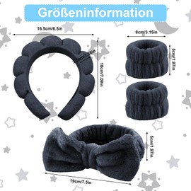 4 Pieces Spa Headband for Washing Face, Skincare Terry Cloth Headband Wristband Set,Elastic Hairbands Face Washing Wristband,Sponge Puffy Makeup Headbands for Women Girls Shower,Sports,Yoga (Black)