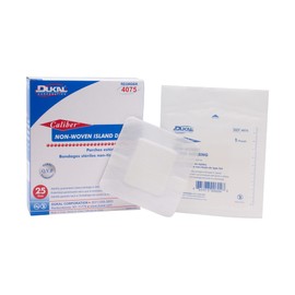 Dukal 4075 Caliber Non-Woven Island Dressing, 4" x 4", Sterile, (8 Boxes of 25 Dressings)