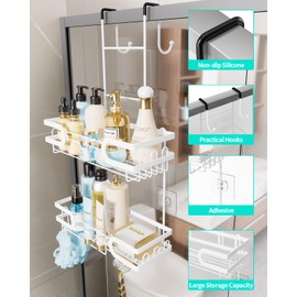 HapiRm Shower Caddy Over Door- Hanging Shower Organizer with 14 Hooks and Soap Holder, Rustproof & Waterproof Stainless Steel Bathroom Shelf - White