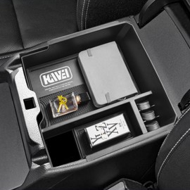 HGWEI Center Console Organizer Tray Compatible with 2024 2025 Ford Ranger & Ranger Raptor Interior Accessories, Coin Container Armrest Storage Box(Electric handbrake Version), Black