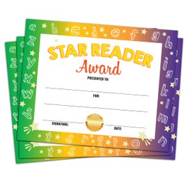 Reading Achievement Certificate, 25pcs Star Reader Certificate, Kindergarten, Primary School Reading Award for Boys Girls Kids, Certificates of Achievement Gifts Supplies -A20