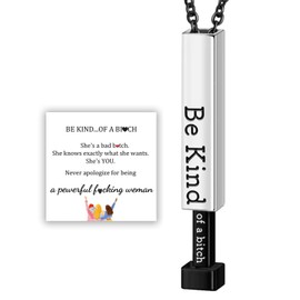 Be Kind of A B Necklace - Hidden Message Necklace, 3D Engraving Vertical Bar Necklace,Stainless Steel Encouragement Mantra Pendant Necklace for Women (Black)