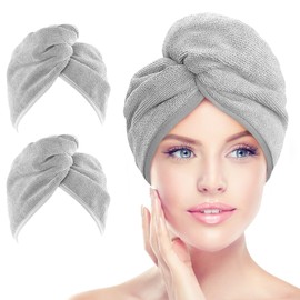 AIDEA AIDEA Microfiber Hair Towel Wrap, 2 Pack Hair Turbans, Super Absorbent Quick Dry Hair Towel Wrap for All Hair Types Anti Frizz, 26"×10", Grey
