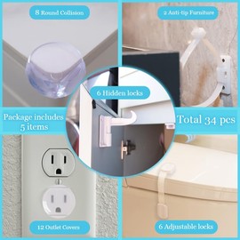 40 Pack Baby Proofing Kit | Hidden Cabinet Drawer Locks, Adjustable Latches, Outlet Covers, Corner Guards & Anti Tip Furniture Anchors Kit. Protecting Baby from Safety Hazards in Your Home.