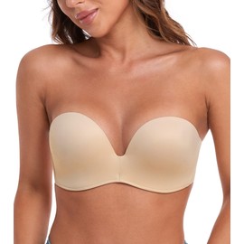 HACI Women's Anti-Slip Strapless Bra Wirefree Lift Support Push Up(Beige,36D)