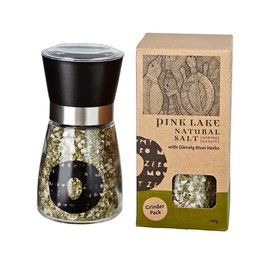 Mount Zero Pink Lake Salt Grinder with Glenelg River Herbs – 3.52 Oz Refillable Glass Spice Grinder, Rosemary • Thyme • Oregano