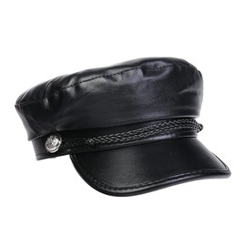 NiceYnn PU Captain Sailor Hat Newsboy Cabbie Baker Boy Peaked Beret Cap, PU Leather Flat Cap Peaker Winter Hats Black PU & Rope
