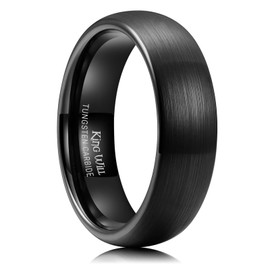 King Will Mens 6mm Tungsten Carbide Ring Engagement Wedding Band Black Domed Matte Brushed Finish Comfort Fit, Size 7