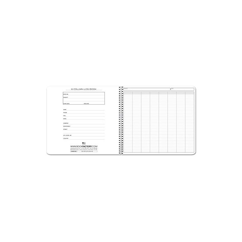 BookFactory 8 or 16 Column Log Book/Eight Columns Logbook/Notebook (Columnar
