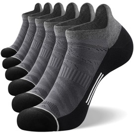 FITRELL 6 Pack Ankle Running Socks for Men and Women Low Cut Cushioned No Show Athletic Sports Compression, Shoe Size 7-9, New Grey Black