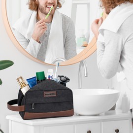 WITZMAN Toiletry Bag for Men Canvas Travel Bathroom Bag Lightweight Dopp Kit Mens Shaving Bag Cosmetic bag(A8011 Black)