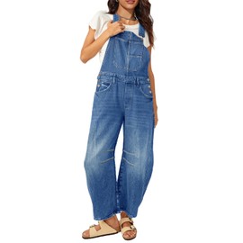 MAOECO Barrel Overalls Denim Jumpsuits for Women Casual Loose Baggy Jeans Pants Sleeveless Bib Summer Fall Y2k Jumpers with Pockets Dark Blue L