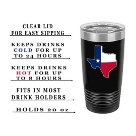 Rogue River Tactical Texas State Flag 20 Oz. Stainless Steel Travel Tumbler Mug Cup w/Lid Vacuum Insulated Hot or Cold Texan TX Black