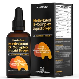 Methylated B Complex Liquid Drop, Liquid B Complex Vitamins for Women, with Methyl B12, Methylfolate, B1, B3, B5, B6, B7, C, Omega-3, Inositol, Magnesium, TMG Supplement for Energy Support, 2 FL OZ
