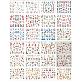 24 Styles 3D Nail Stickers Christmas Nail Stickers Water Transfer Nail Stickers Winter Penguin Snowman Snowflakes Christmas Nail Sticker Nail Art Accessories Christmas Nail Design Nail Sticker