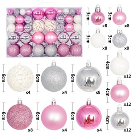 BSTMOME 2024 New 100 PCS Christmas Balls Ornaments, 3 Colors Shatterproof Christmas Tree Baubles Combination for Festival Celebration Xmas Tree Wedding Party Decor 3 Sizes (Pink+White+Silver)