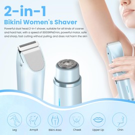 YZDJQX Bikini Trimmer for Women-2 in 1 Dual Head Electric Razors,IPX7 Waterproof Bikini Electric Shaver,Dry & Wet Use Painless Bikini Shaver,Pubic Hair Trimmer for Private Area & Body Hair,Blue