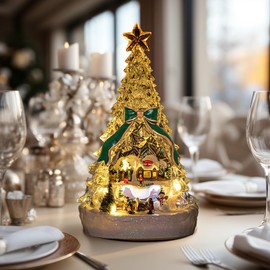 hvfun 13in Large Christmas Tree Music Box-with Color Changing Light -Battery-Powered Acrylic Festive Winter Centerpiece- Holiday Decor with Lights and Music