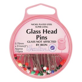 Hemline Extra Long Glass Head Pins Approx. 110 peices - 51mm x 0.75mm