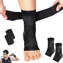 2 PCS Tobillera para Esguince Ortopédica,Ajustable Protección de Tobillo,Tobillera deportiva,para Hombres y Mujeres,Tobillera ortopédica de compresión antideslizante para fitness, esguinces de tobillo(Negro, Large)