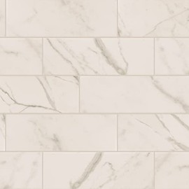 Daltile Costar 4" x 12" Marble Look Ceramic Wall Tile in Matte Calacatta Empire for Kitchen Backsplashes, Decorative Accents, or Bathroom Walls